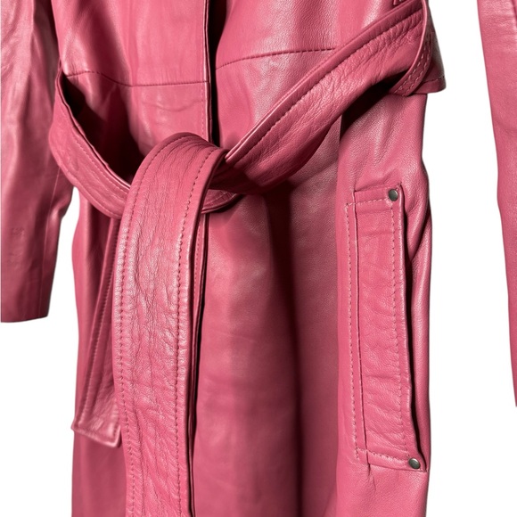 2ND DAY | Birger et Mikkelson 100% Lamb Leather Pink Belted Trench EU 34 XS - Picture 10 of 12